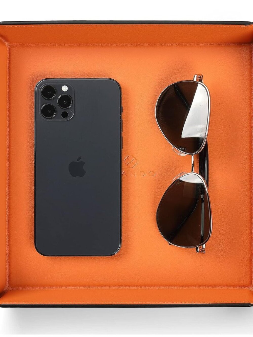 Travel Valet Tray, Foldable PU Leather Catchall Tray, Orange Black